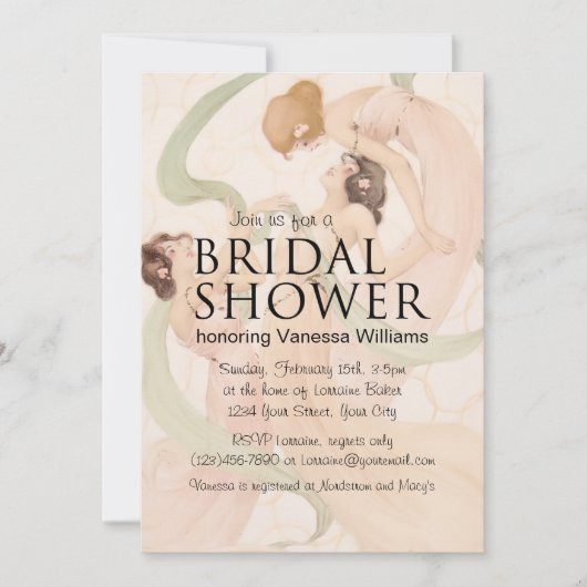 Vintages Nouveau Mayflies Brautparty Einladung (Vorderseite)