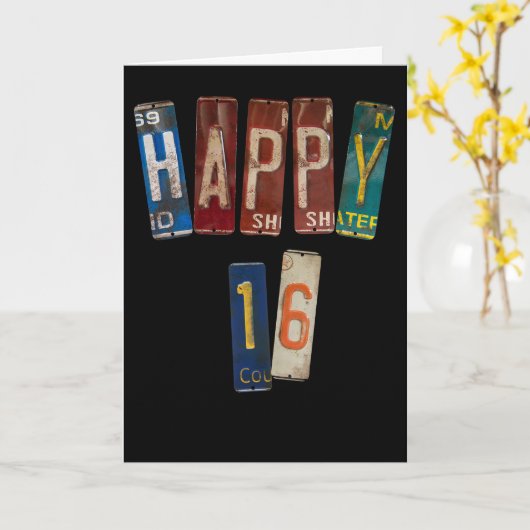 Vintages Nummernschild zum 16. Karte (Gelbe Blume)