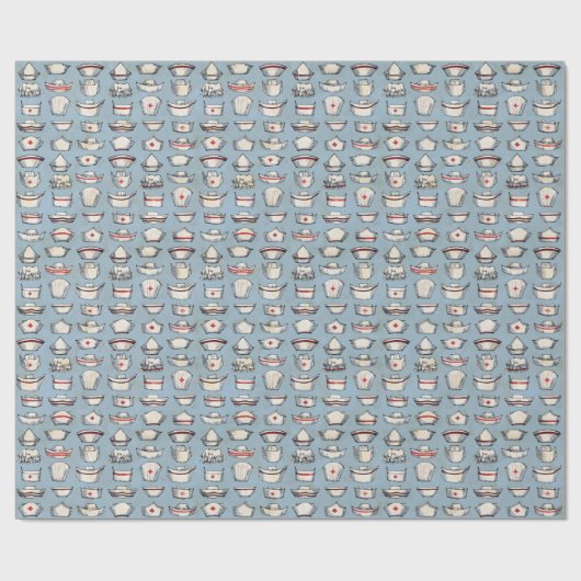 Vintages Nurse Caps blaues Muster Geschenkpapier (Flach)