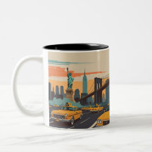 Vintages NYC Skyline Poster - Gelbe Kab, Wolkenkra