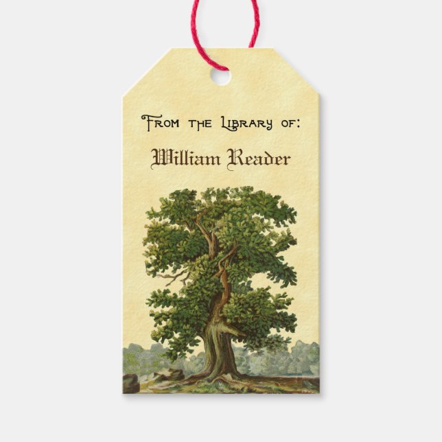 Vintages Oak Tree Buchzeichen Tag Geschenkanhänger (Vorderseite)
