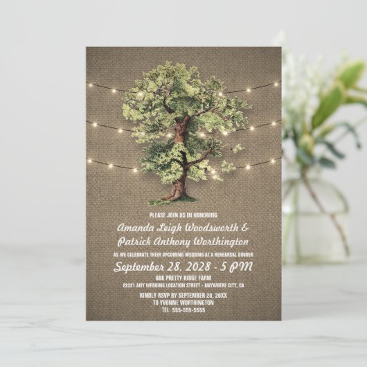 Vintages Oak Tree Probe Abendessen Einladung (Stehend Vorderseite)