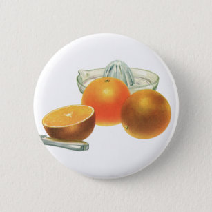 Vintages Obst, reifen Orangen Juicer Frühstück Button