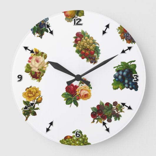 Vintages Obst und Blume Große Wanduhr (Vorderseite)