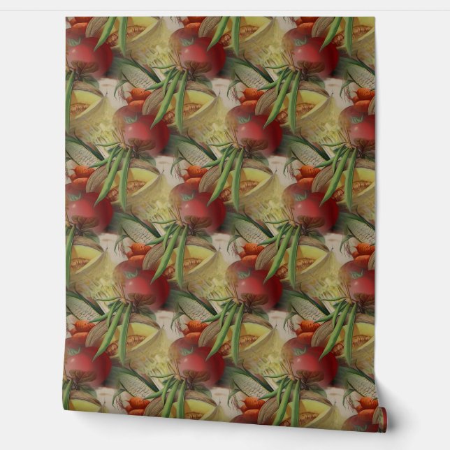 Vintages Obst und Gemüse Küchenmuster Tapete (Abrollen)