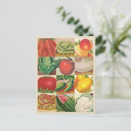 Vintages Obst und Gemüse Postkarte (Stehend Vorderseite)