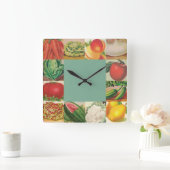 Vintages Obst und Gemüse Quadratische Wanduhr (Zuhause)