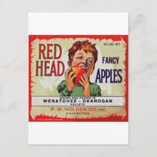 Vintages Obstlabel - Rote Kopfäpfel Postkarte