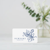 Vintages Octopus Ocean Theme Weiß Visitenkarte (Stehend Vorderseite)