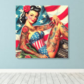 Vintages Old School Tattoo Button Up Leinwanddruck (Insitu (Holzboden))
