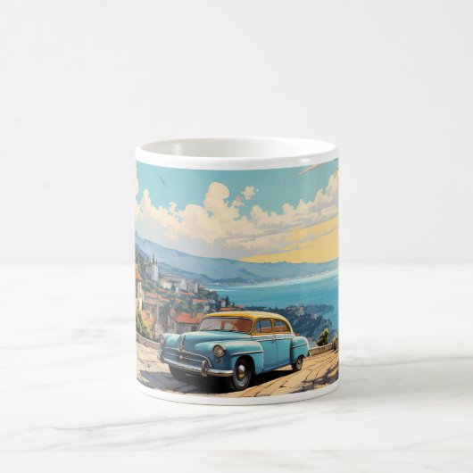 Vintages Ölgemälde für klassische Autos Kaffeetasse (Mittel)