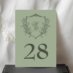 Vintages Oliven-Wappen-Monogramm-Hochzeit Tischnummer