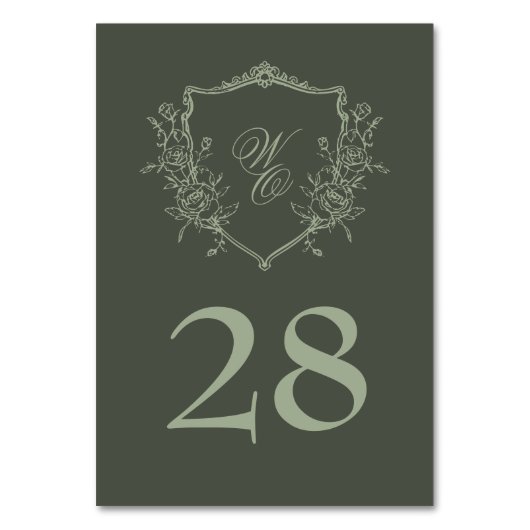 Vintages Olivenöl-Wappen Monogramm Hochzeit Tischnummer (Rückseite)