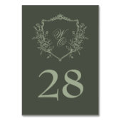Vintages Olivenöl-Wappen Monogramm Hochzeit Tischnummer (Vorderseite)