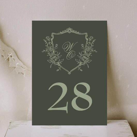 Vintages Olivenöl-Wappen Monogramm Hochzeit Tischnummer