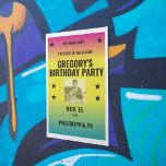 Vintages Ombre Concept Poster mit Foto Custom<br><div class="desc">Dieses Poster ist bereit, mit Ihrem Text und Ihrem eigenen Foto angepasst zu werden. Feiern Sie Ihren Lieblingsmusiker mit einem Poster im Stil eines Vintagen Konzertposters. Schwarzer, fett formatierter Text ist Set vor einem magentafarbenen, gelben und zyanblau-farbenen Hintergrund. Gestalten Sie ein individuelles Dekor für ein Rock-and-Roll-Party oder einen Halb-Sake mit...</div>