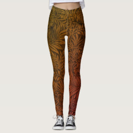 Vintages Orange Floral Larkspur Botanisches Muster Leggings