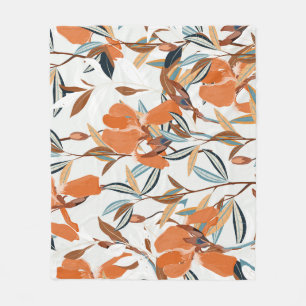 Vintages Orange Iris Blumenmuster Fleecedecke