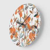 Vintages Orange Iris Blumenmuster Große Wanduhr (Winkel)