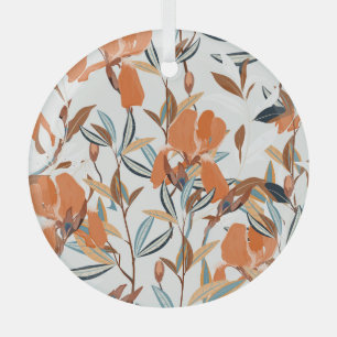 Vintages Orange Iris Blumenmuster Ornament Aus Glas