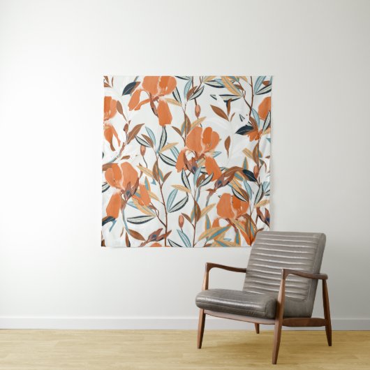 Vintages Orange Iris Blumenmuster Wandteppich (Beispiel)