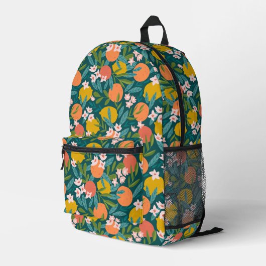 Vintages Orange & Lemon Blossom Muster Bedruckter Rucksack (Rückseitige Ecke Rechts)