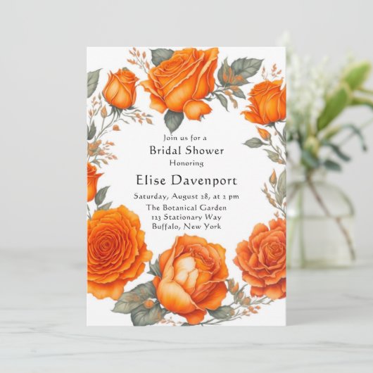 Vintages Orange Peonies Brautparty Einladung (Stehend Vorderseite)