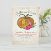 Vintages Orange Pumpkin Erntedank Familienfest Einladung (Stehend Vorderseite)