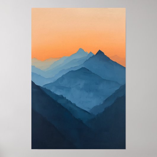 Vintages Orange Sky Mountain Landschaftsbild Maler Poster (Vorne)