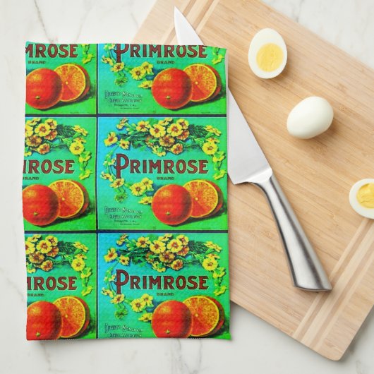 Vintages Orangenfruchtschild grün Geschirrtuch (Viertel Falte)