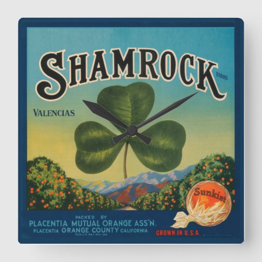 Vintages Orangenkratetikett Quadratische Wanduhr (Vorderseite)