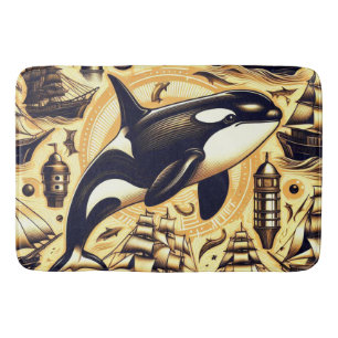 Vintages Orca-Nautische Muster Badematte