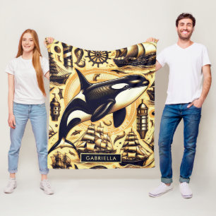 Vintages Orca-Nautische Muster Fleecedecke