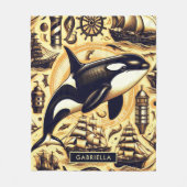 Vintages Orca-Nautische Muster Fleecedecke (Vorderseite)