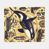 Vintages Orca-Nautische Muster Fleecedecke (Vorderseite (Horizontal))