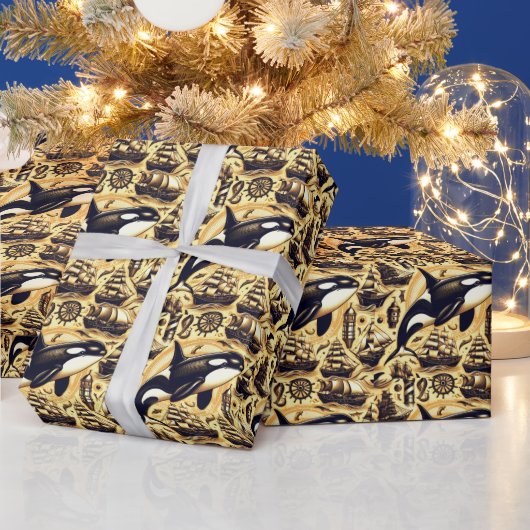 Vintages Orca-Nautische Muster Geschenkpapier (Feiertage)