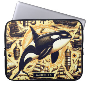 Vintages Orca-Nautische Muster Laptopschutzhülle