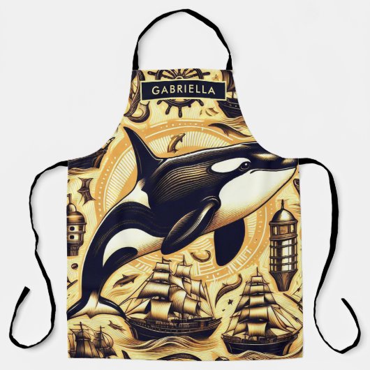 Vintages Orca-Nautische Muster Schürze (Vorderseite)
