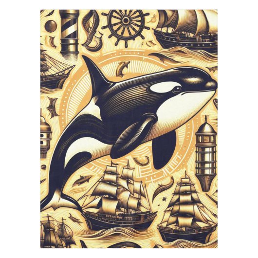 Vintages Orca-Nautische Muster Tischdecke (Vorderseite)