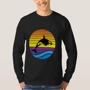 Vintages Orca Sonnenuntergang Retro Sonnenstrahlen T-Shirt