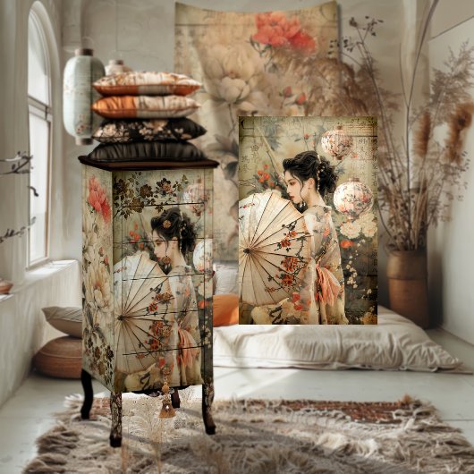 Vintages Oriental Geisha Portrait Art Seidenpapier