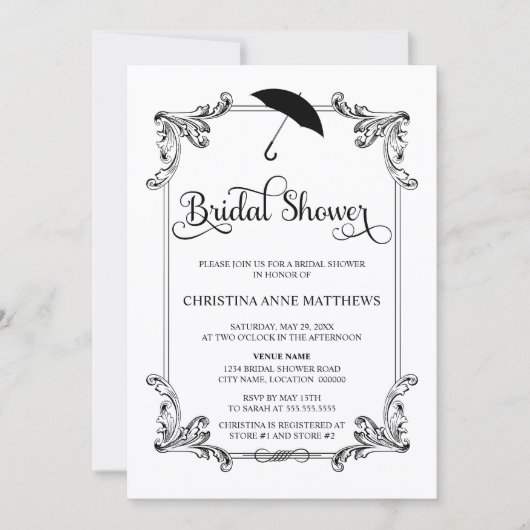 Vintages Ornament Schirmbildnis Brautparty Einladung (Vorderseite)