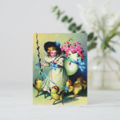 Vintages OsterGirl und Baby Chicks Feiertagspostkarte (Stehend Vorderseite)