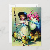 Vintages OsterGirl und Baby Chicks Feiertagspostkarte (Vorne/Hinten)