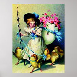 Vintages OsterGirl und Baby Chicks Poster