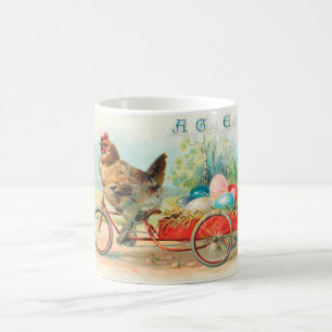 Vintages Osterhühnchen Reiten eines Fahrrad Oster Kaffeetasse