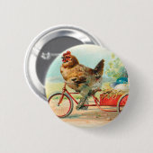 Vintages Osterhühnchen Reiten eines Fahrrad Ostere Button (Vorne & Hinten)
