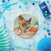 Vintages Osterhühnchen Reiten eines Fahrrad Ostere Pappteller (Party)