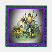 Vintages Osterkaninchen, Baby Chicks & Blume, ZSSG Magnet (Vorne)