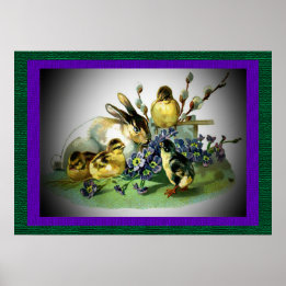 Vintages Osterkaninchen, Baby Chicks & Blume, ZSSG Poster